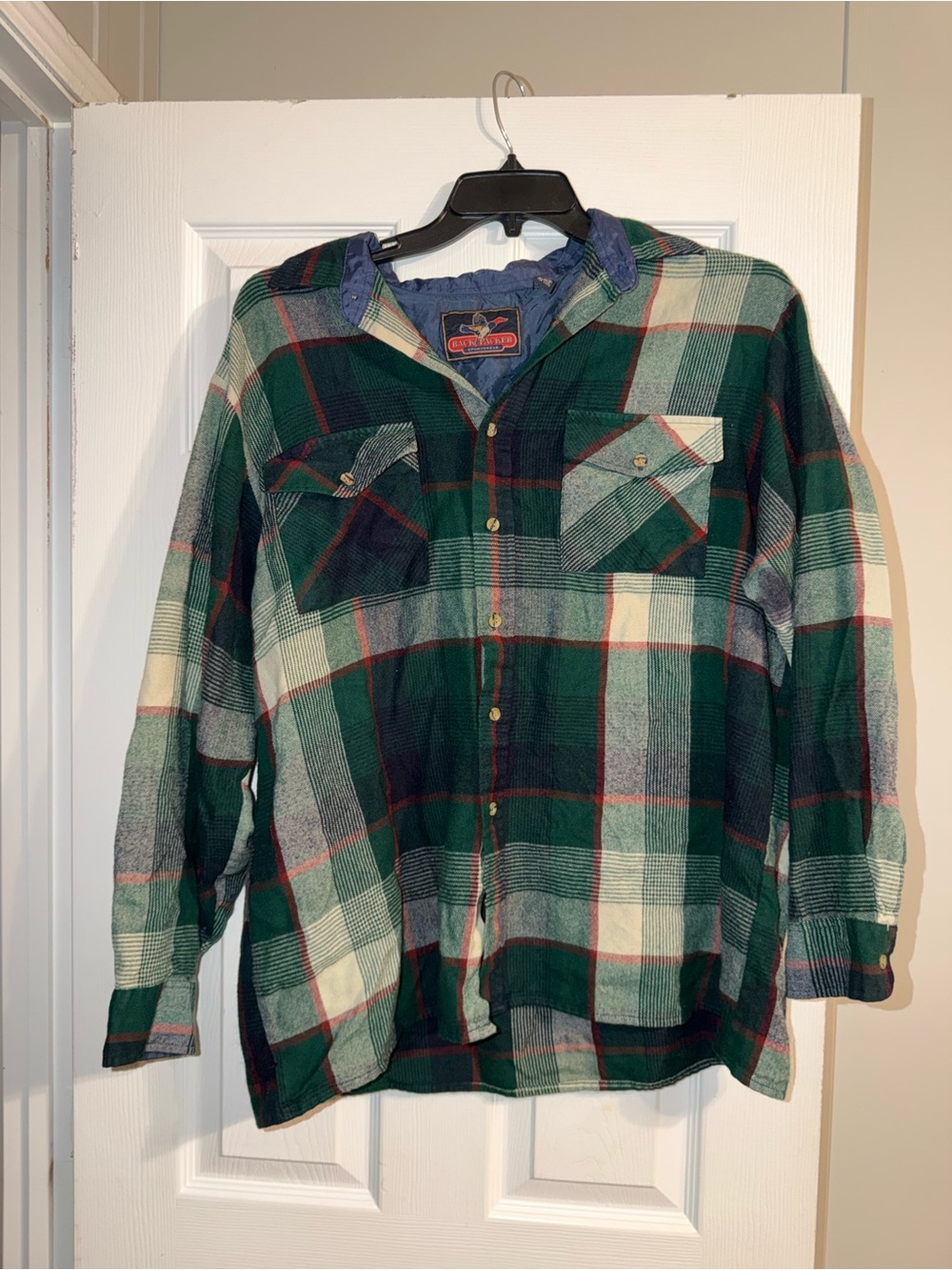 VTG 90s Backpacker Quilted Flannel Shirt Jacket XL Green Plaid Y2K